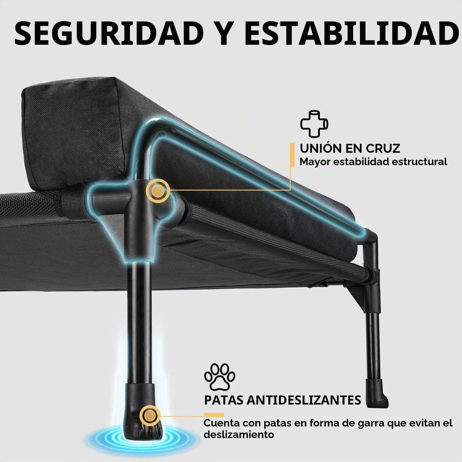 Veehoo Cama Elevada Perro Pequeño, Cama Perro Elevada con Almohadón Extraíble Lavable, Camas Refrescante Perro Camas de Mascotas Transpirable para Exterior Interior, Negro 74 x 46 x 18cm