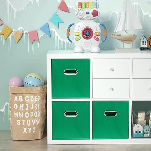 Miniatura 4 de Contenedores de almacenamiento plegables verdes, 11 x 11 x 11 pulgadas, juego de 3, (organizador de cubos de tela con asa, para almacenamiento de
