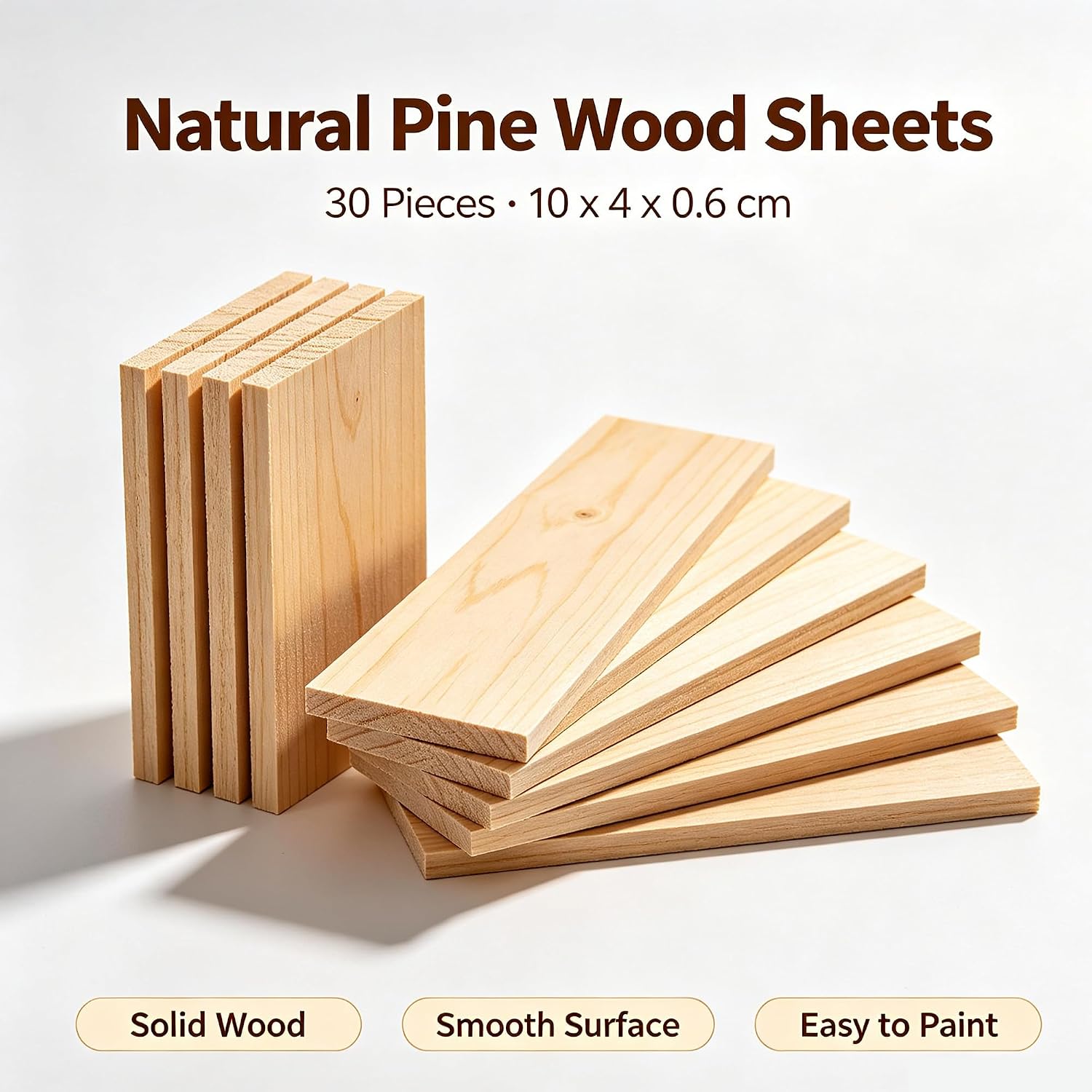 30 Pack Unfinished Pine Wood Squares, 3.9x1.57x1/4 inch Blank Square Wood Tiles with Rounded Corners for Coasters, Wood Burning, Laser Engraving, Painting, DIY Crafts & Holiday Decor