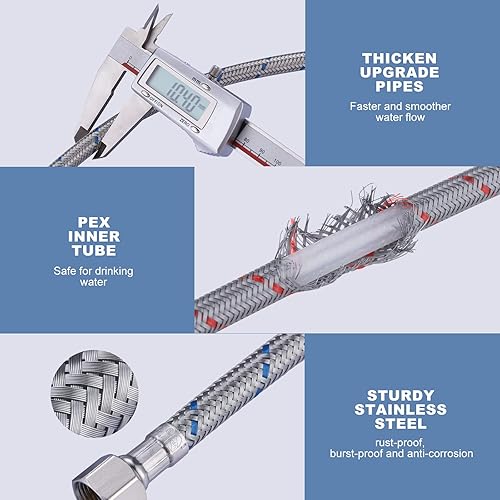 Miniatura 4 de Arcora - Líneas de suministro de grifo, rosca de compresión hembra de 38 a 38 pulgadas, 1 par, manguera de grifo de 8 pulgadas conecta el fregadero