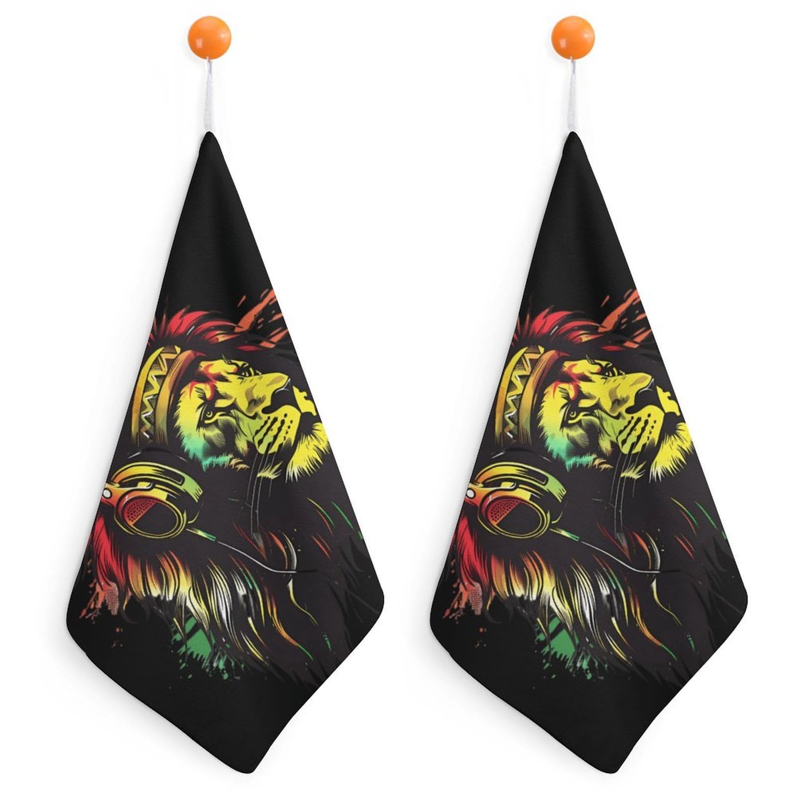 TXFBTRFSA Rasta Reggae Music Jamaican Lion Hand Towels with Hanging Loop Kitchen Towel Handkerchiefs Cleaning Cloths