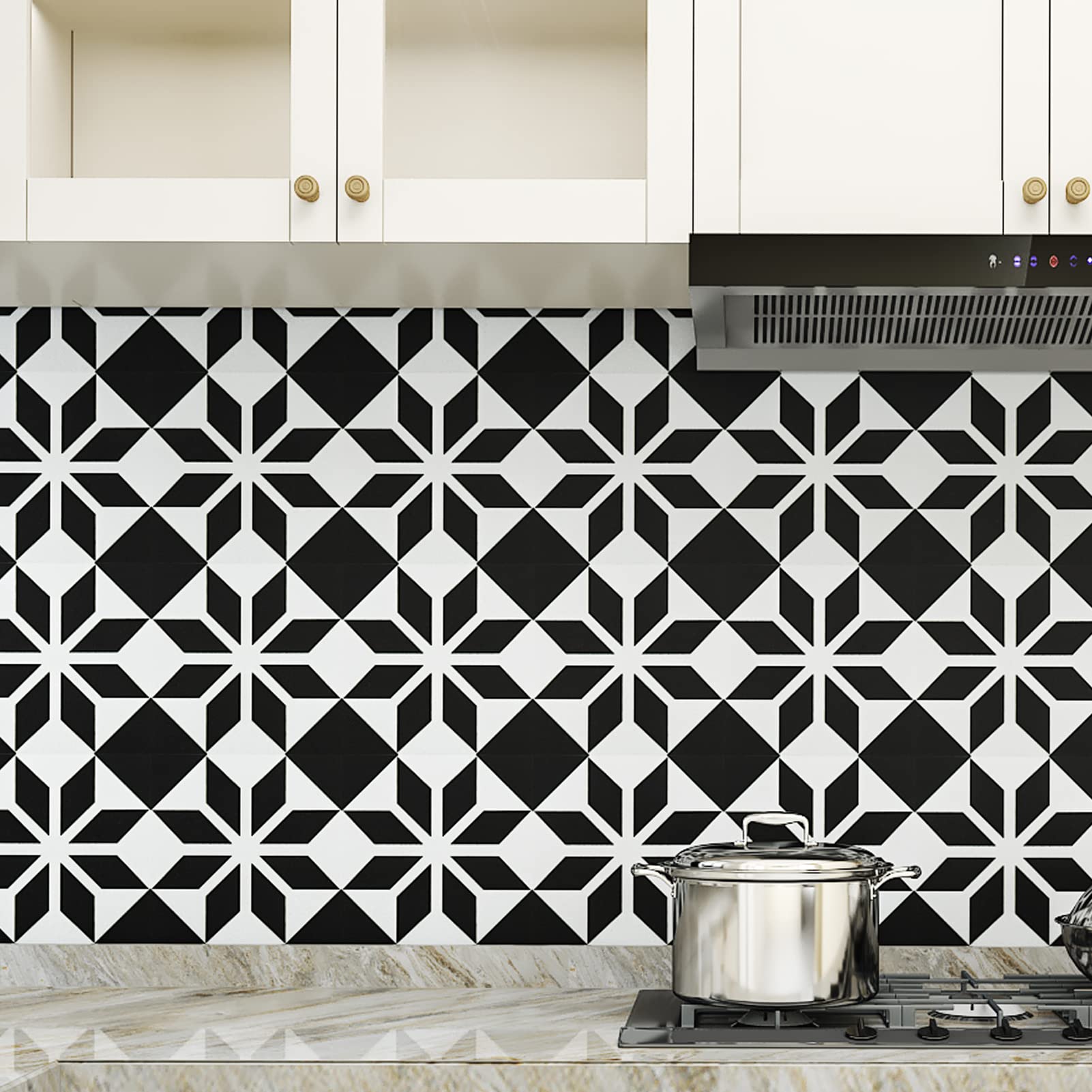 Buy LIKILIKI Peel and Stick Backsplash Black and White Geometric Peel