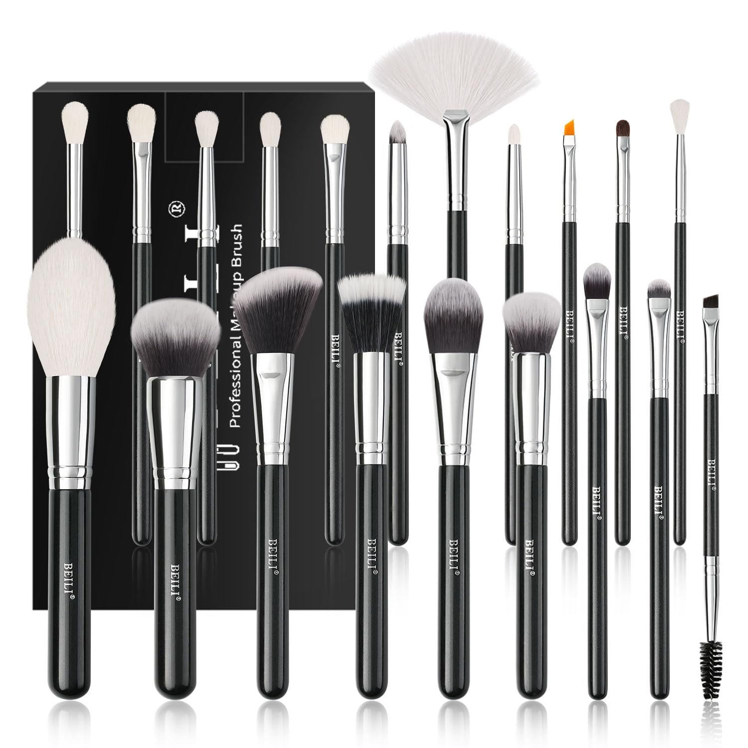 BEILI Set de Brochas de Maquillaje 20 Piezas Profesional Pinceles de Maquillaje Pelo de Cabra Natural Premium Synthetic Brochas de Maquillaje Para Cara y Ojos, Rubor, Contorno, Corrector, Eyeshadow