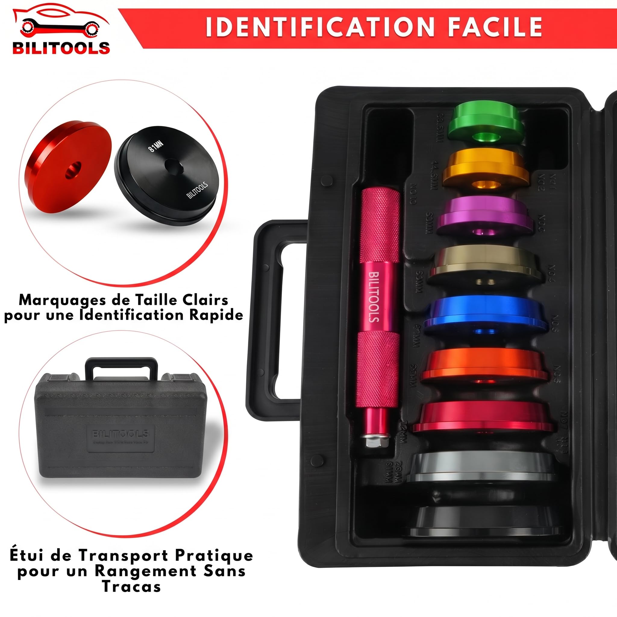 BILITOOLS Kit Presse Roulement 10 Pièces Métrique | Douilles roulement et joint spi, montage moyeu voiture, coffret rangement inclus