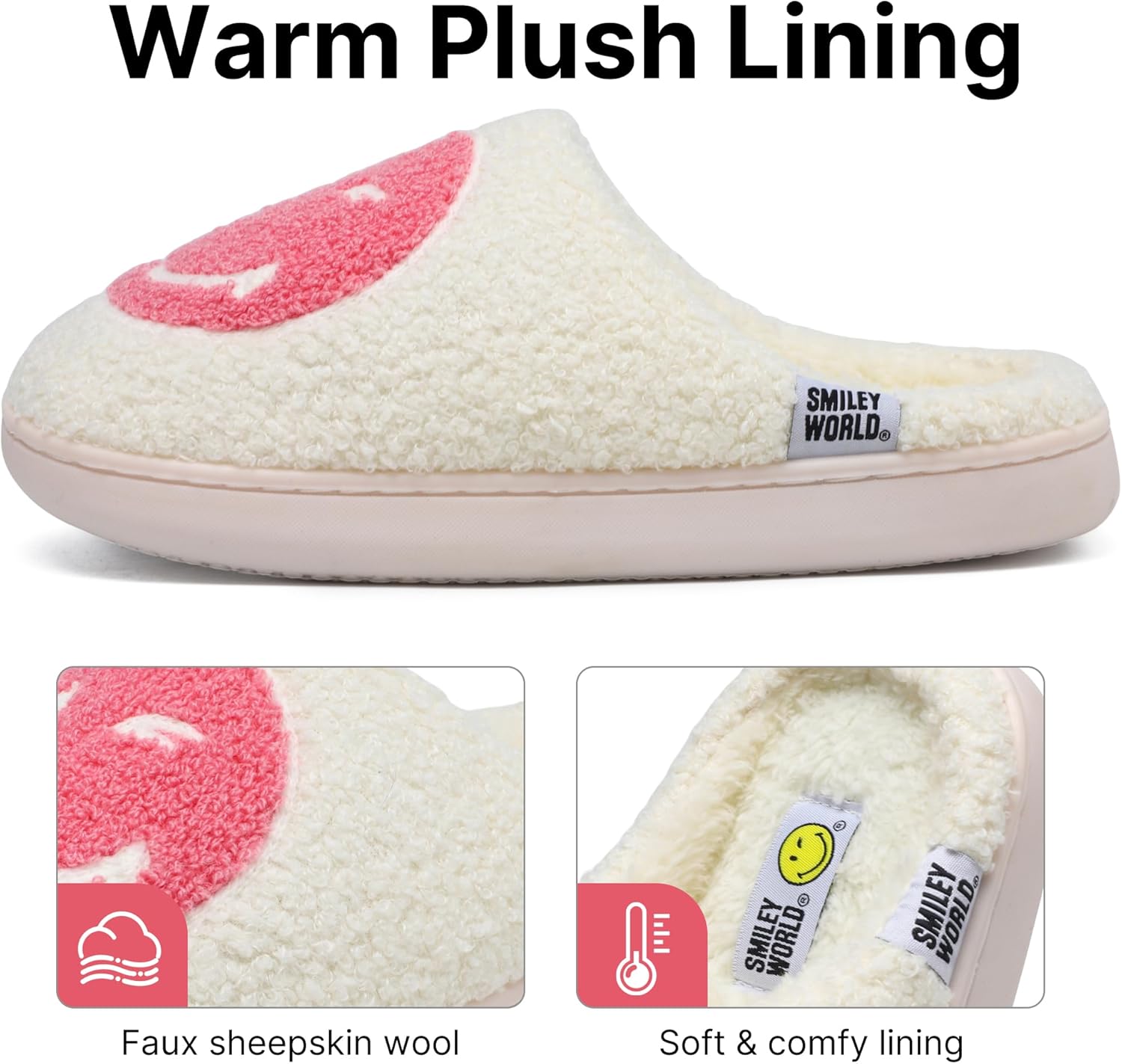 Smile Face Slippers for Womens Mens Soft Plush House Slippers Retro Happy Slip-On Slides Winter Warm Comfy Memory Foam Fluffy Indoor Outdoor Shoes - Image 4