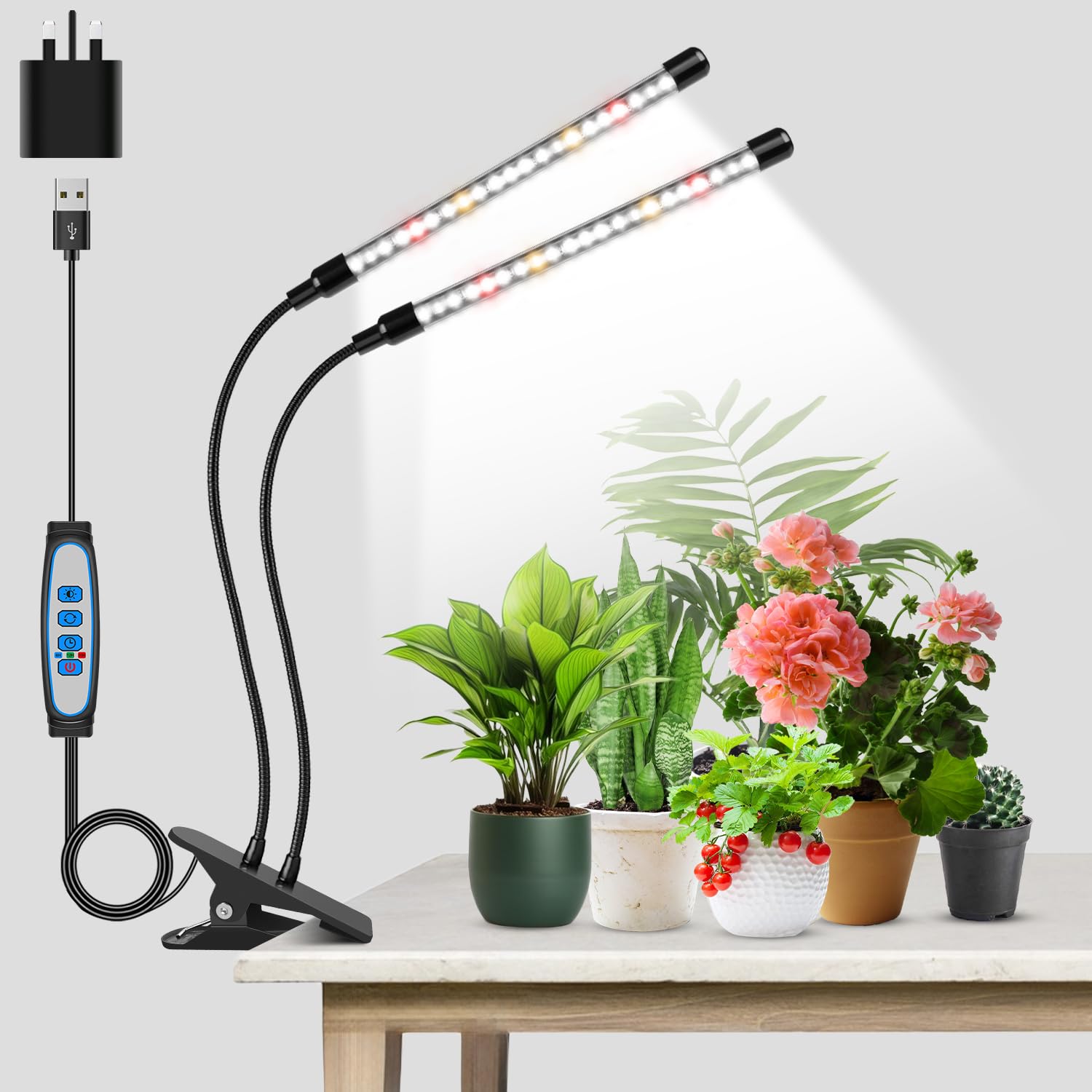 Garpsen Grow Lights for Indoor Plants, 2 Heads Clip On Plant Light, 40 LEDs