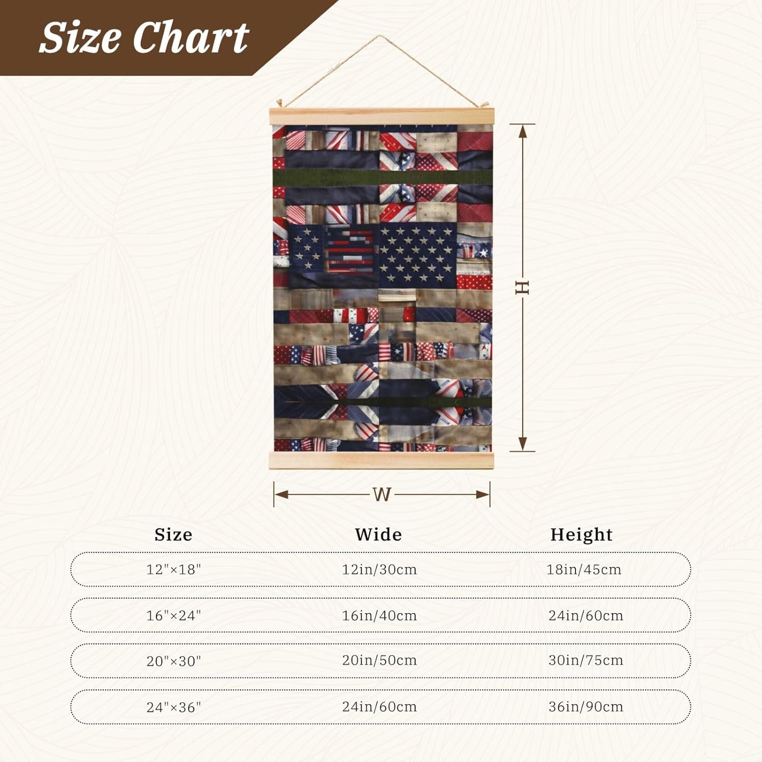American Flag Patchwork Print Poster Hanger,Hanging Poster, Poster Frame,Wood Poster Hanger, For Wall Hanging