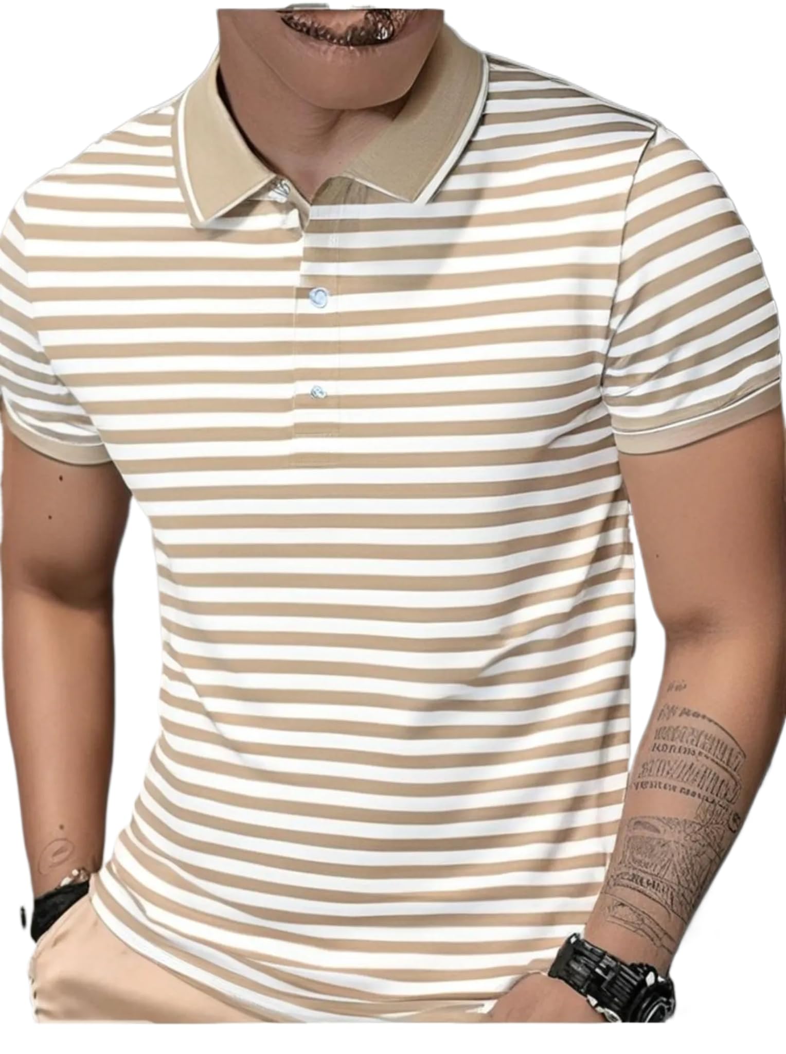 Men's Striped Cotton Rich Polo T Shirt | Collar Tshirts | Half Sleeves | Stripe-Regular Fit-MACK640682