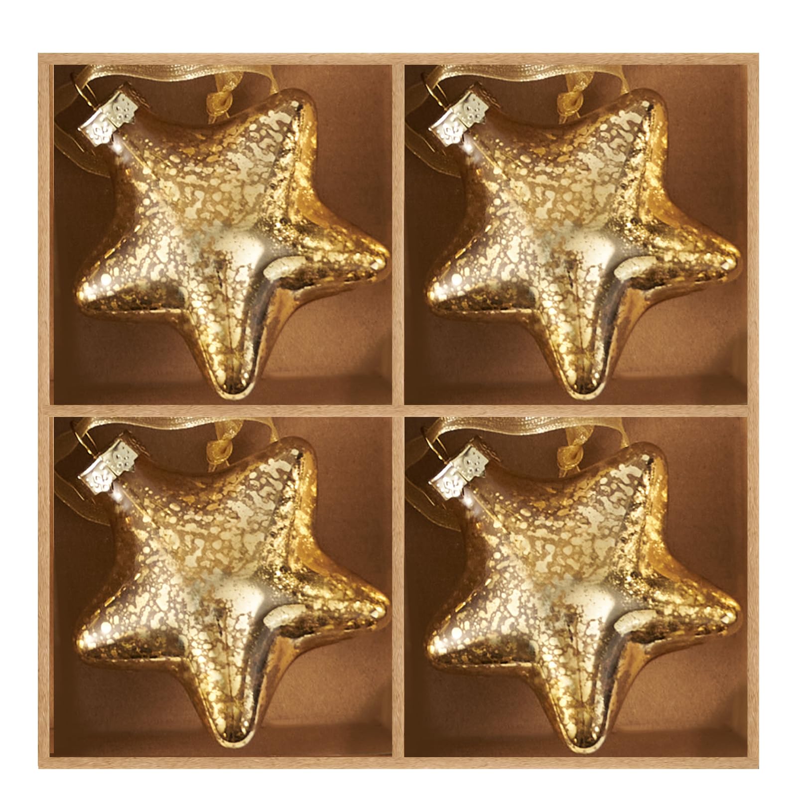 Juego de 4 Adornos Colgantes de Estrella de Navidad Dorados