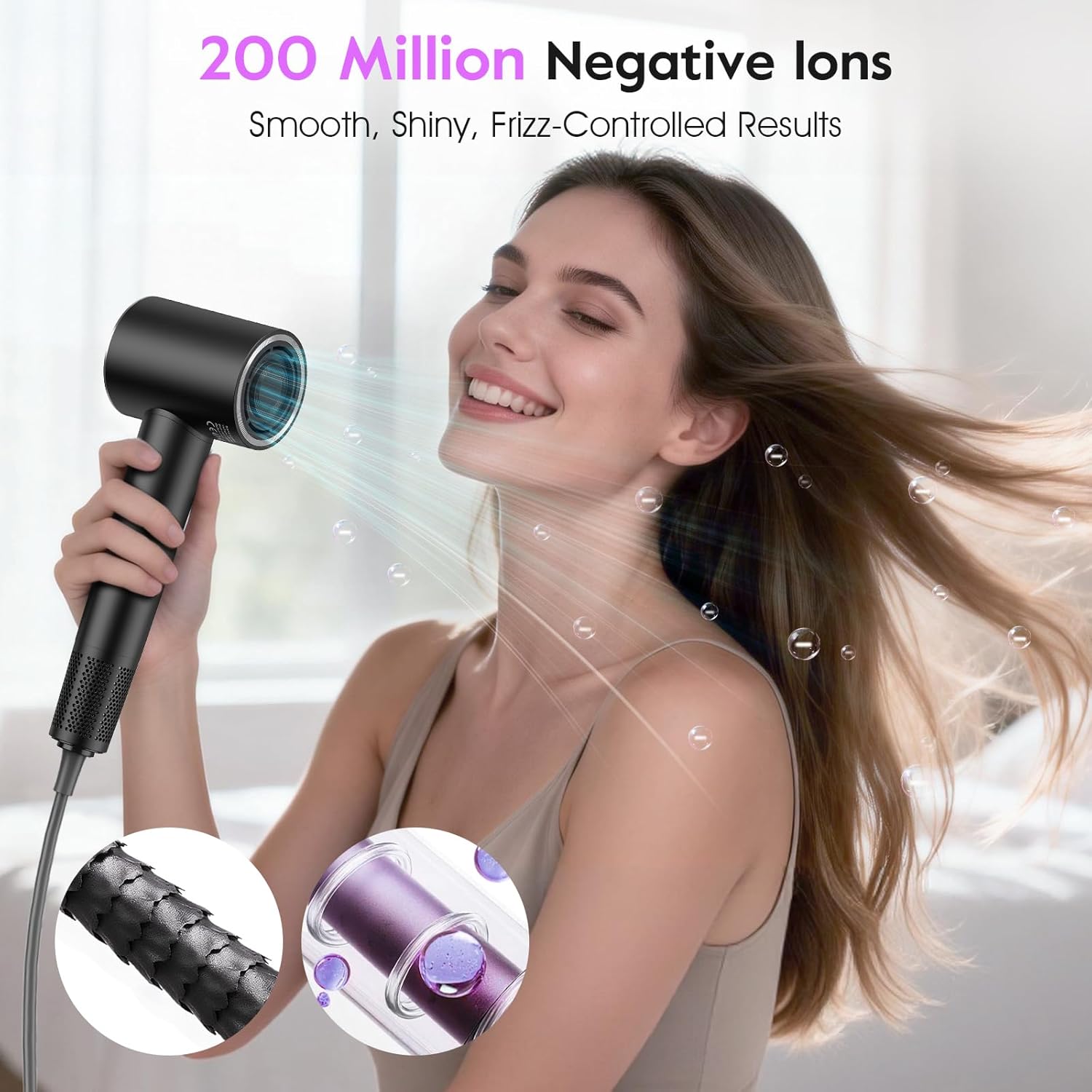 slopehill 110,000 RPM Professional Hair Dryer - 0.8lb Ultra-Lightweight, 2 Billion Ion Technology for 98% Frizz Reduction, AI Smart-Temp Control, Magnetic Attachments for All Hair Types