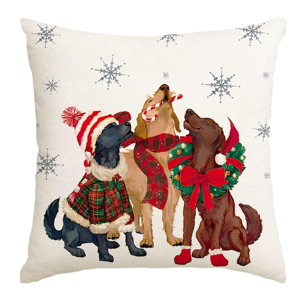 ARGOOFG Christmas Pillow Covers 18x18 Inch Buffalo Plaid Dog Decor | Xmas Winter Decorative Pillow Covers, Machine Washable, Hidden Zipper, Inserts Not Included for Home Sofa Couch Farmhouse