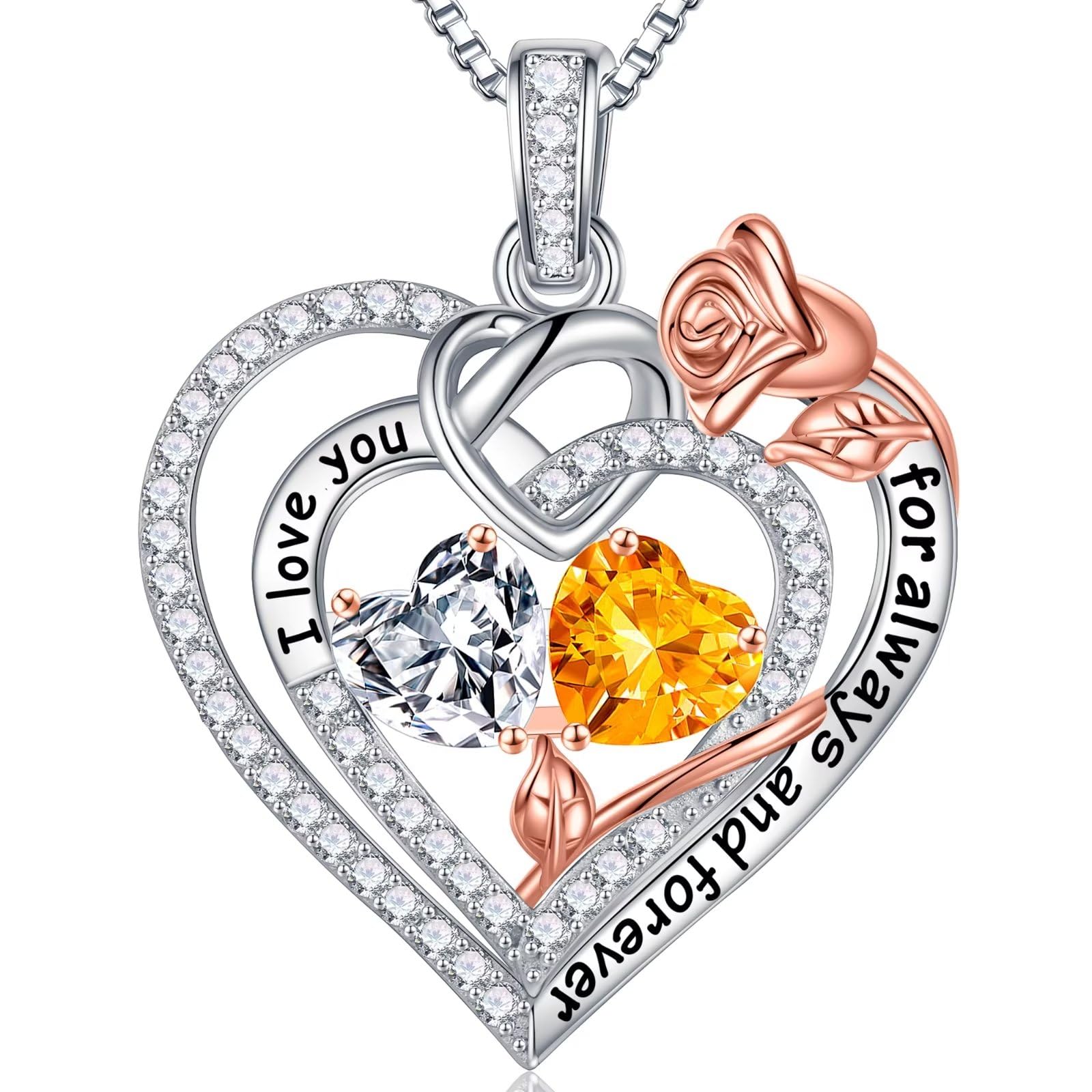 Iefil Valentines Day Gifts for Her Wife - 925 Sterling Silver Double Birthstone Necklace, Anniversary Birthday Gifts for Women, Jewelry Gift for Wife