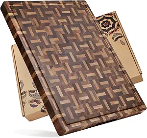 YOUSUNLONG Cutting Board XXL Large End Grain Acacia Wood Mixed With Oak - 24x18x1.5 Inch - Reversible Butcher Chopping Board With Deep Juice Groove And Handle - Cheese Board & Cooktop Board