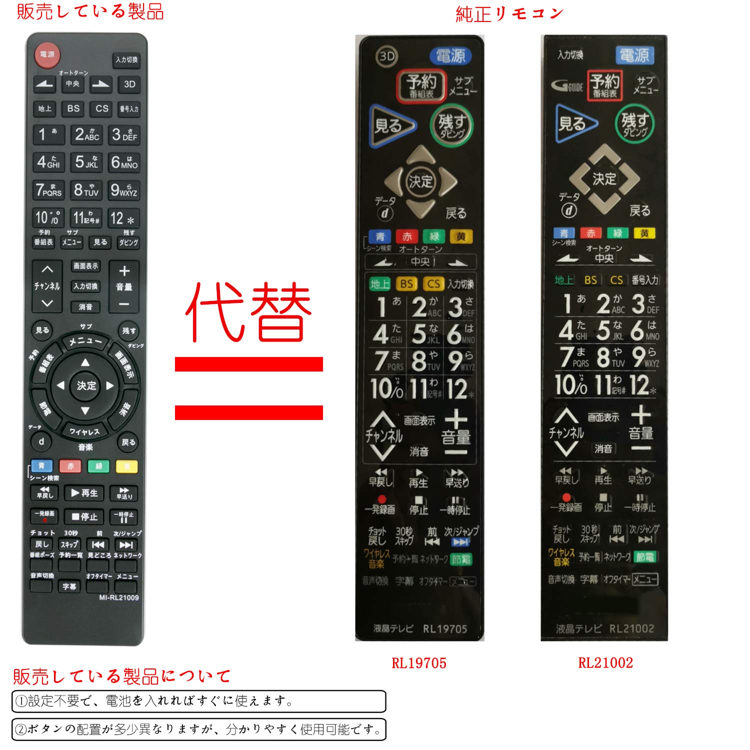 Amazon | テレビリモコン RL21009 RL19509 RL19102 RL19101 RL19704