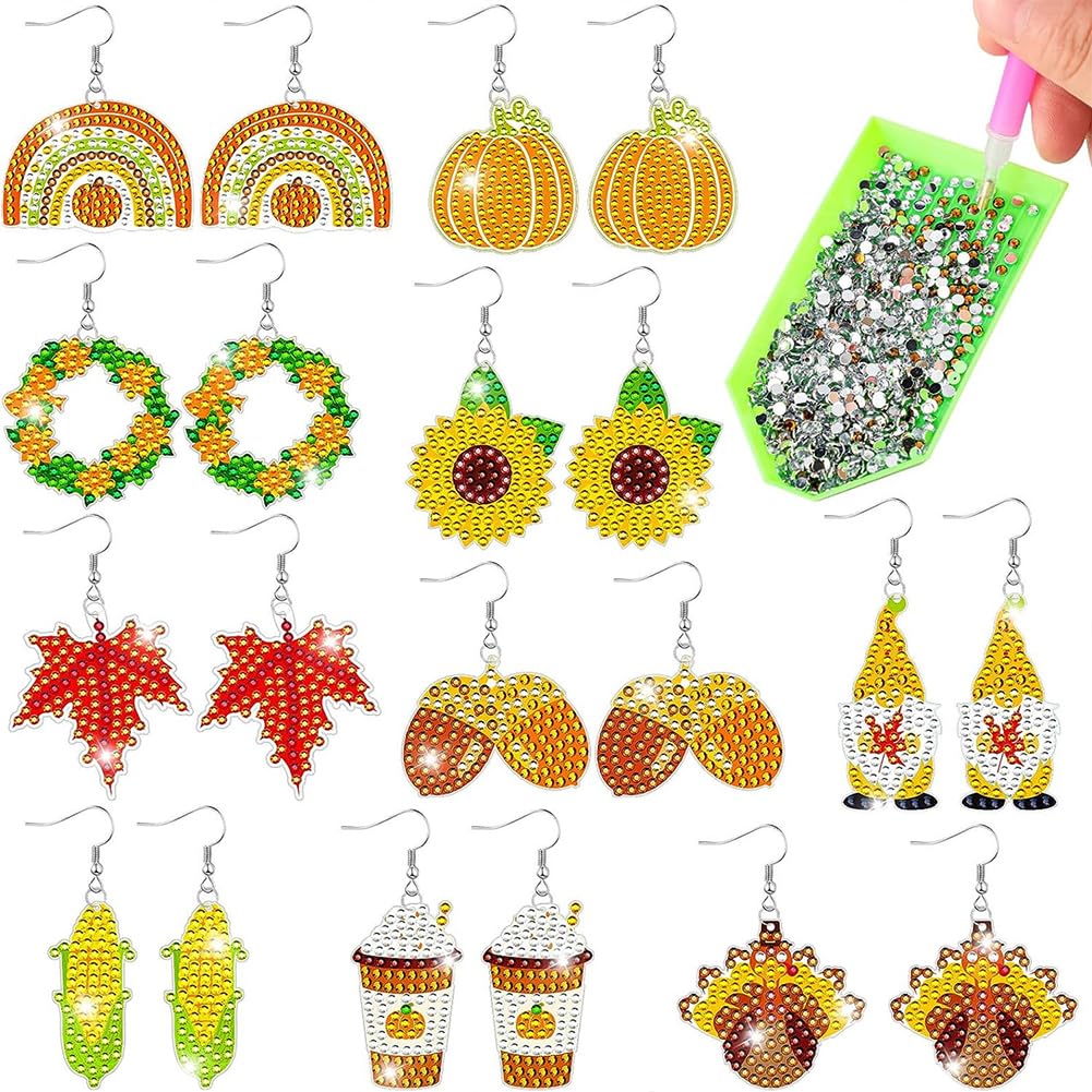LYEAA 10 Pairs Diamond Painting DIY Earring Making Kit Autumn Double Sided Dangle Drop Diamond Art Earring Kit Classic Holiday Diamond Art Earrings DIY Craft Xmas Party Ornaments Gifts (EH00