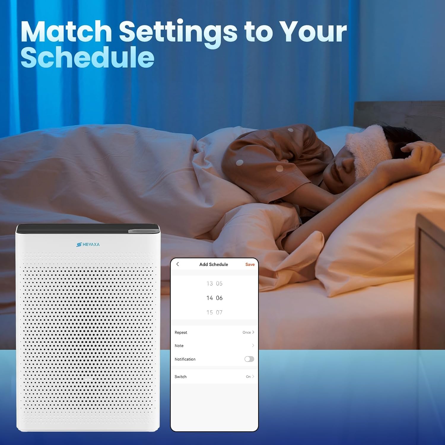 HEYAXA Purificatori d'aria per la casa, grandi stanze fino a 2000 m² con monitor della qualità dell'aria, filtro promemoria, modalità sleep 21 dB, Wi-Fi e timer, filtri lavabili, purificatore d'aria