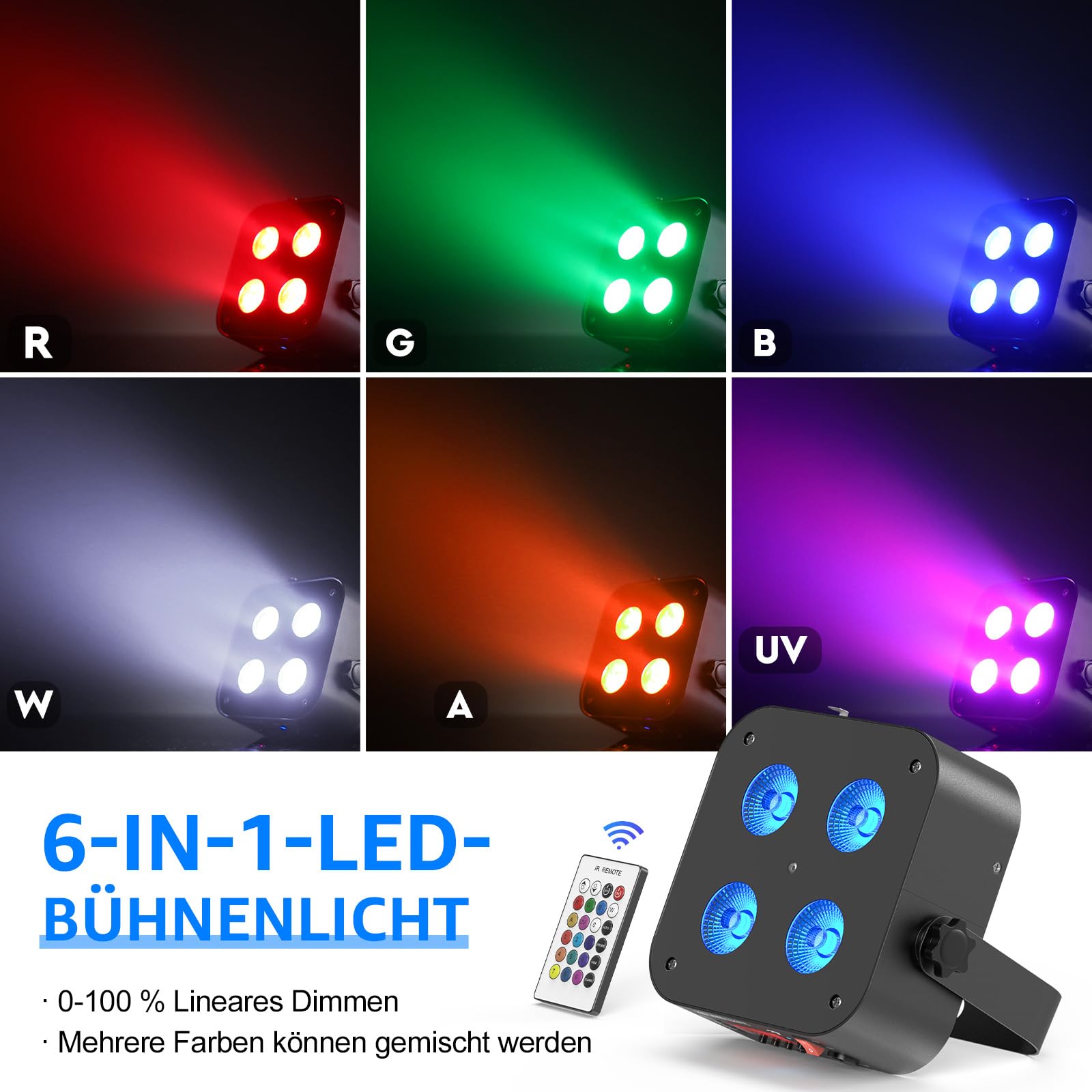 4 * 18W 6 in 1 Luce par a Batteria LED, 2PCS Mini Luce da Discoteca RGBWA+UV, Faretto per Effetti Scenici con Telecomando/APP/2.4DMX, Ricaricabile Adatto per Club di Compleanno di Feste Sul Palco
