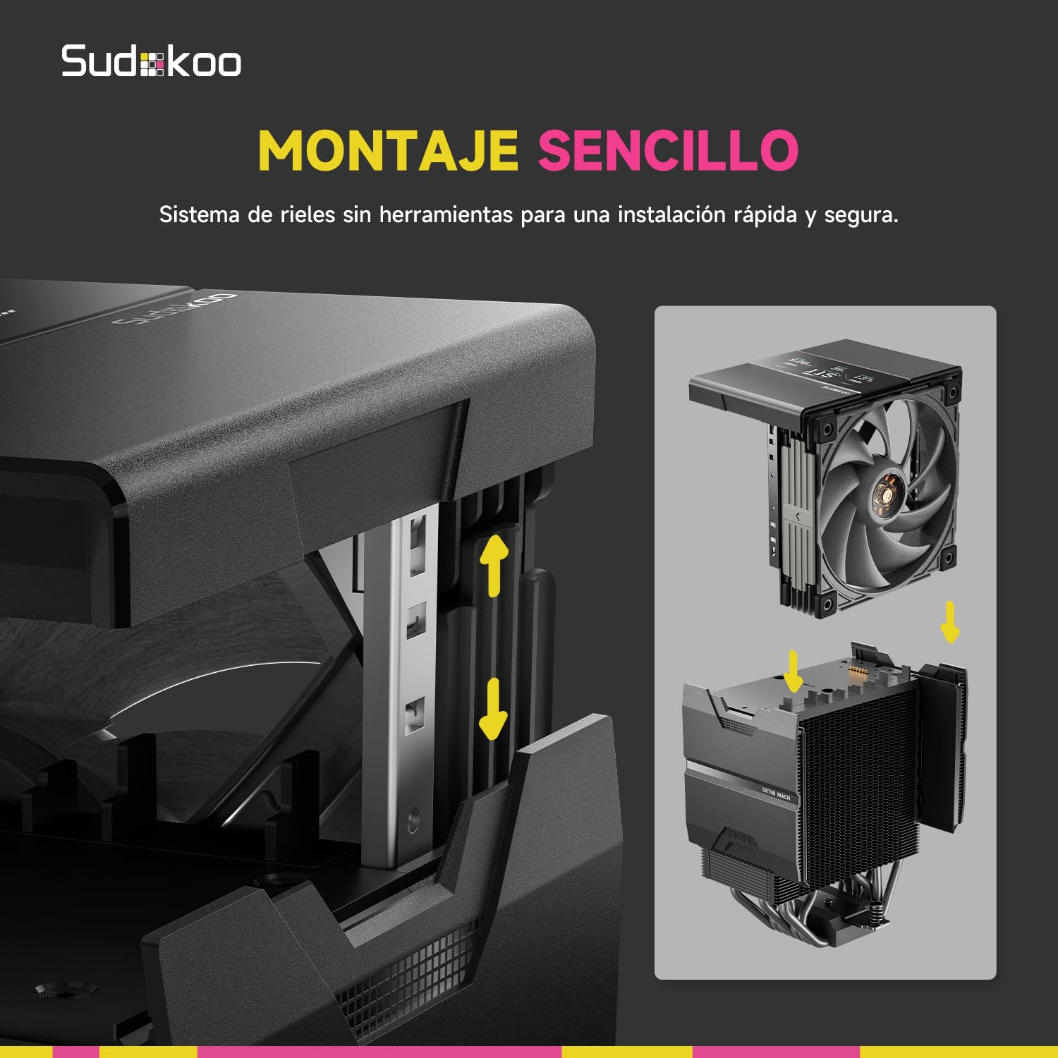 Sudokoo SK700V MACH Disipador CPU: CPU Cooler PC con Pantalla Digital & 120mm PWM Ventilador MACH120 - Ventilador CPU 7 HeatPipes para AMD AM5 & Intel LGA 1851/1700/1200/115X, TDP 280W,Montaje Fácil