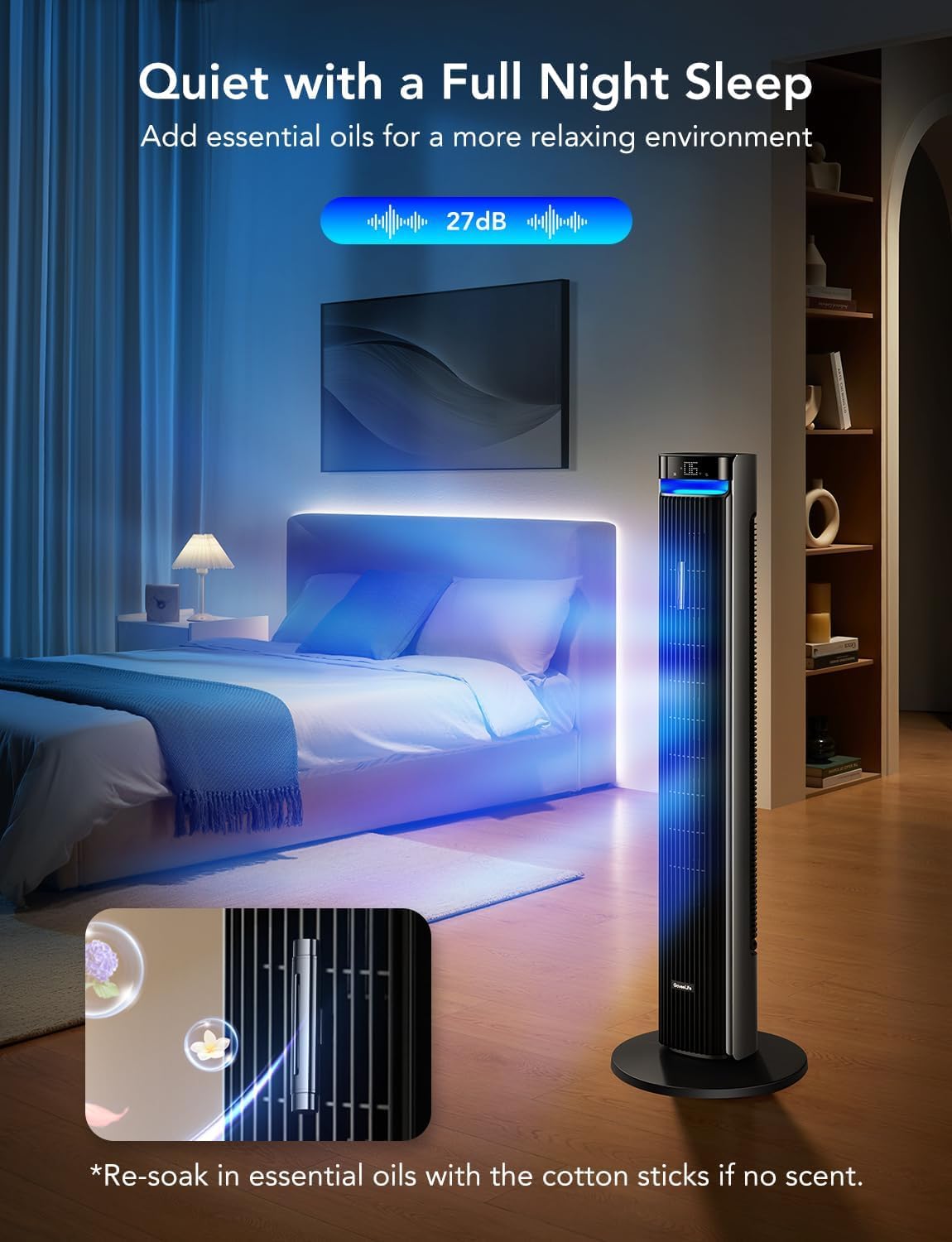 GoveeLife 42'' Tower Fan for Bedroom, Smart Floor Fans with 150° Adjustable Oscillating, APP & Voice Control, 5 Modes 12 Speeds up to 26ft/s, 24H Timer, 27dB Quiet Fan for Cooling ...
