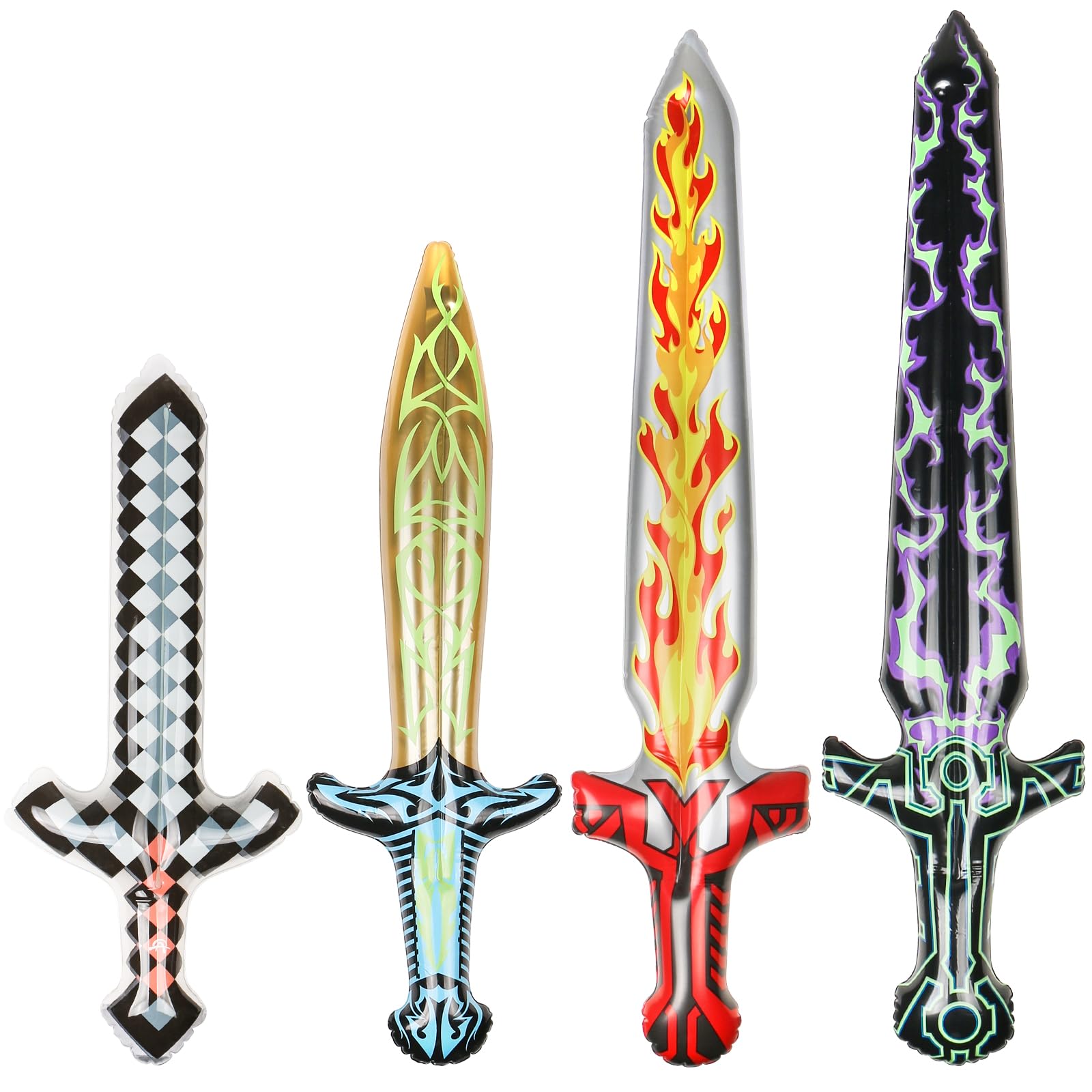 LALASTYLE 4pcs Large Inflatable Sword Set, Large Elf, Mosaic, Glow & Flame Swords for Party, Cosplay, Pool Beach Toy