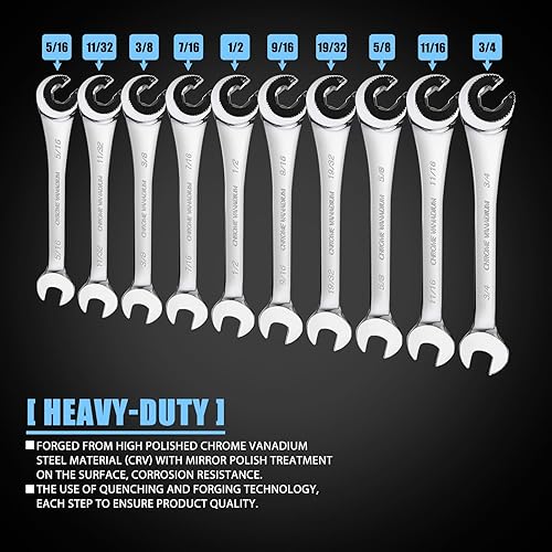 Miniatura 9 de Juego de 12 llaves de trinquete métricas de 8 a 0.748 in con 72 dientes, llave de trinquete de tubo de acero al cromo vanadio (patentes europeas y