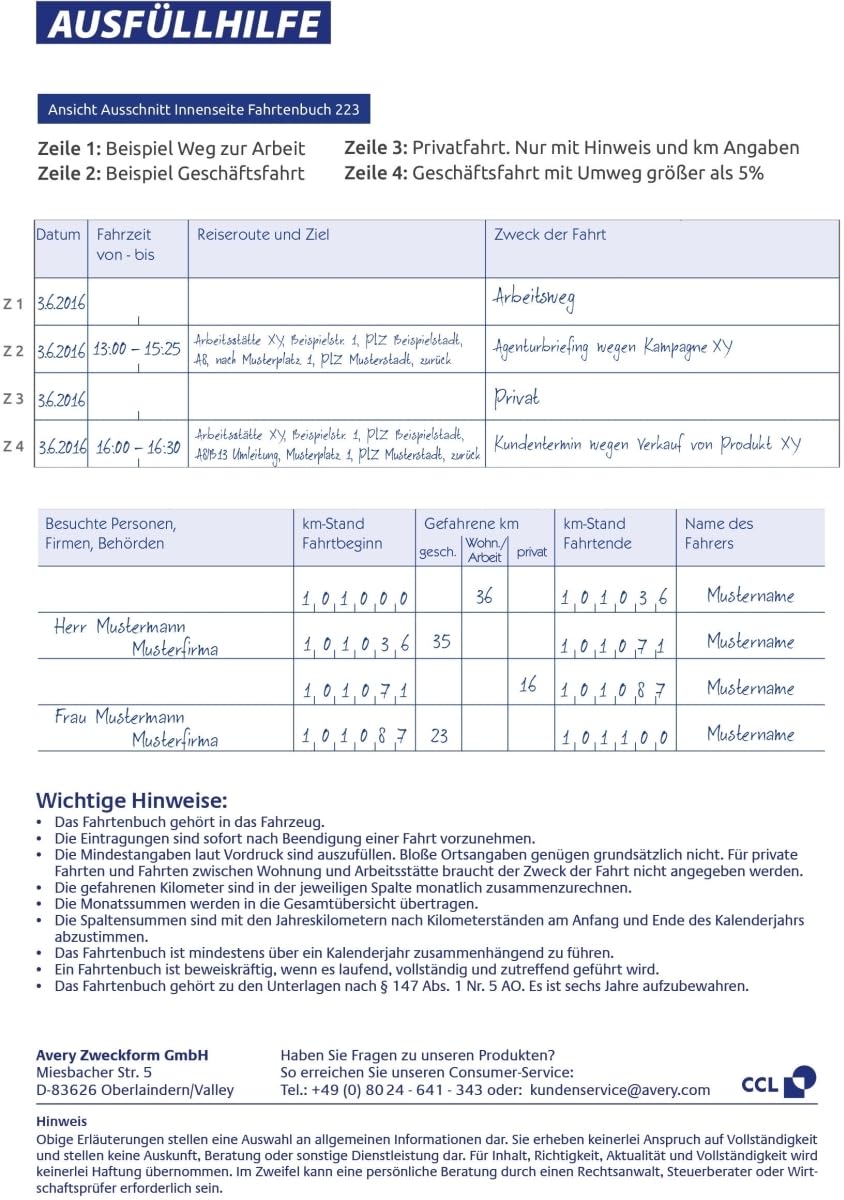 AVERY Zweckform 10 x Formularbuch Fahrtenbuch A5 RC PKW 32 Blatt mit Ausfüllhilfe