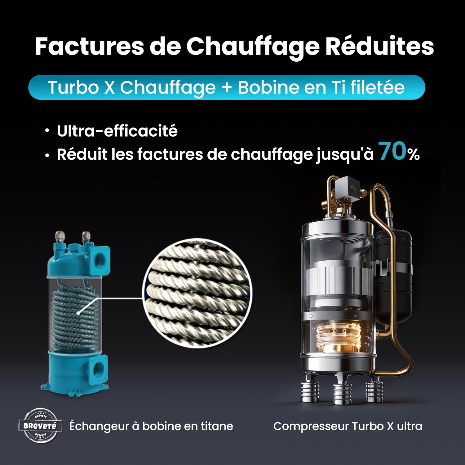 ECOPOOLTECH Pompe à Chaleur Piscine Hors Sol - jusqu'à 40 000 l, Max5,4 KW Chauffage Piscine, Marron