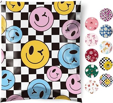 Fuxury Poly Mailers 10x13 Inch 50Pcs,Shipping Bags for Clothes,Strong Adhesive Shipping Envelopes for Small Business, Self Seal Poly Bag Mailing Envelopes Retro Checkerboard