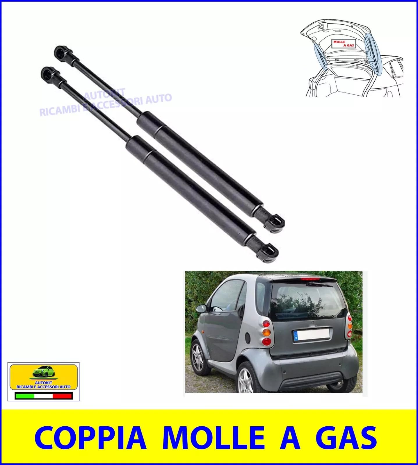 Generico Nero Molla a Gas per Portellone Posteriore Fortwo 451 2007-2014 MG323/1
