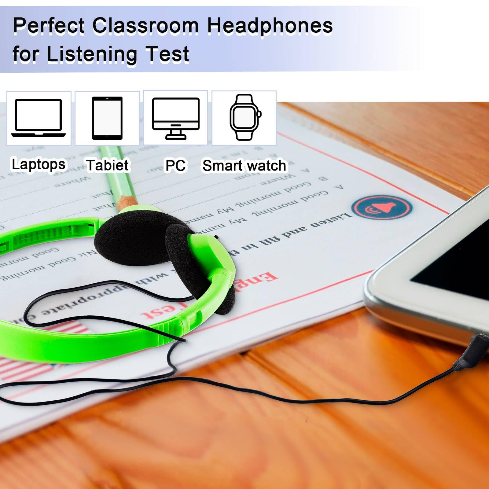 Yunsailing Juego de 30 auriculares de clase para estudiantes, auriculares escolares a granel con conector de 3.5 mm para el aula, suministros imprescindibles para profesores para adultos, computadora
