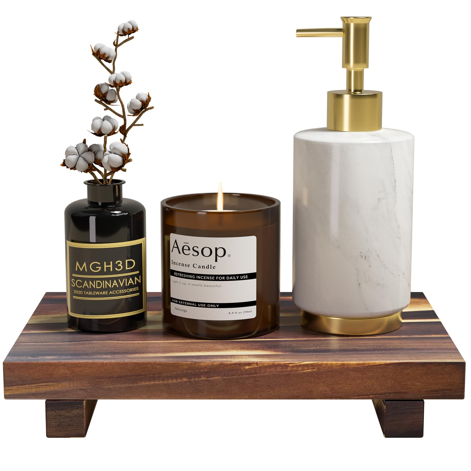Greatseas Kitchen Soap Tray Decor, Bamboo Pedestal Stand Risers for Display, Rustic Brown Sink Tray for Bathroom Decor and Accessories, Soap Dish Holder Counter 9