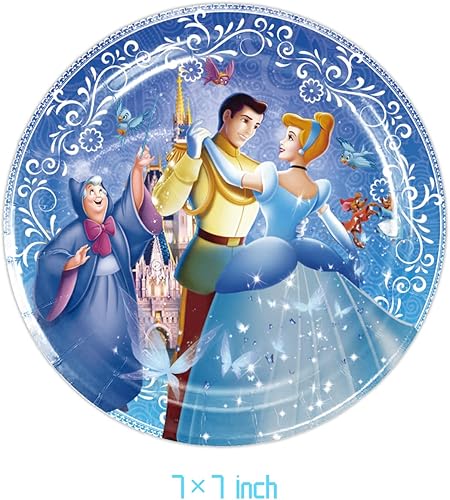 Miniatura 3 de El paquete de 40 suministros de fiesta de Cenicienta incluye 20 platos, 20 servilletas para decoración de fiesta de cumpleaños de Cenicienta, (YRY)