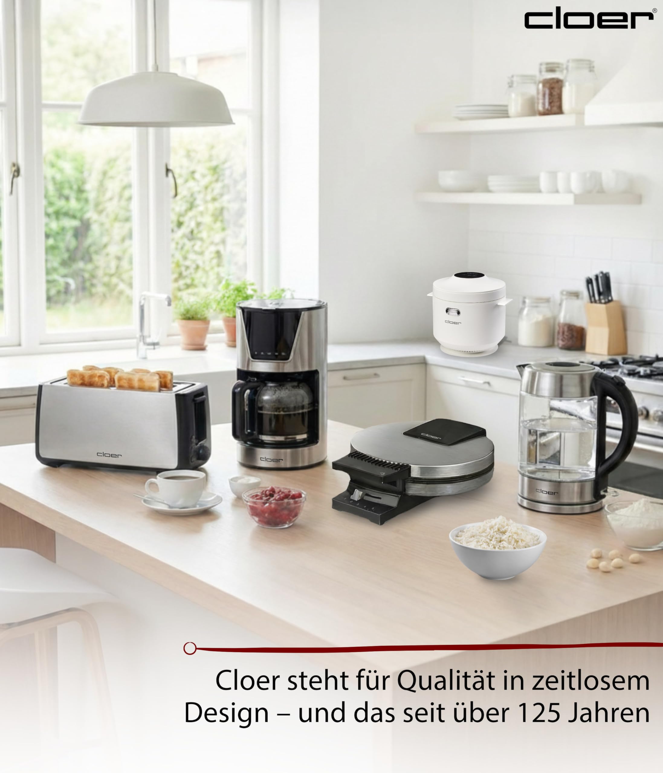 Cloer 6831 Reiskocher mit 1 l Fassungsvermögen, inkl. Dampfaufsatz & spülmaschinengeeignetem Innentopf, 7-Phasen-Technologie, Warmhaltefunktion bis 24 h, Signalton und Wasserstandsanzeige, 350 W