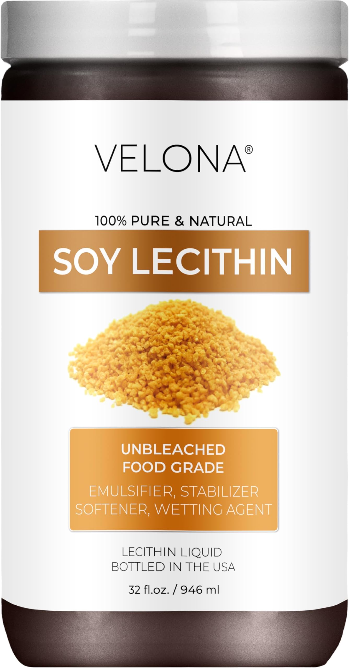 velona Pure Liquid Soy Lecithin 32 Fl Oz | Food Grade | Unbleached| Emulsifier, Stabilizer, Softener, Smoother, Wetting Agent | Use Today - Enjoy Results
