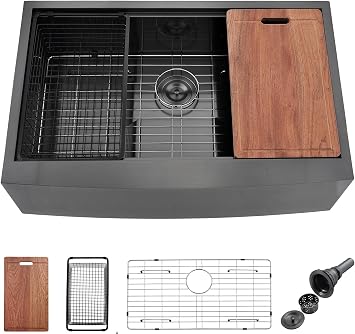 30 Black Farmhouse Kitchen Sink, Doirteal 30x22 Undermount Workstation Drop In Sinks Apron Front Farm Sinks Black Kitchen Sink with Accessories BL21S-1