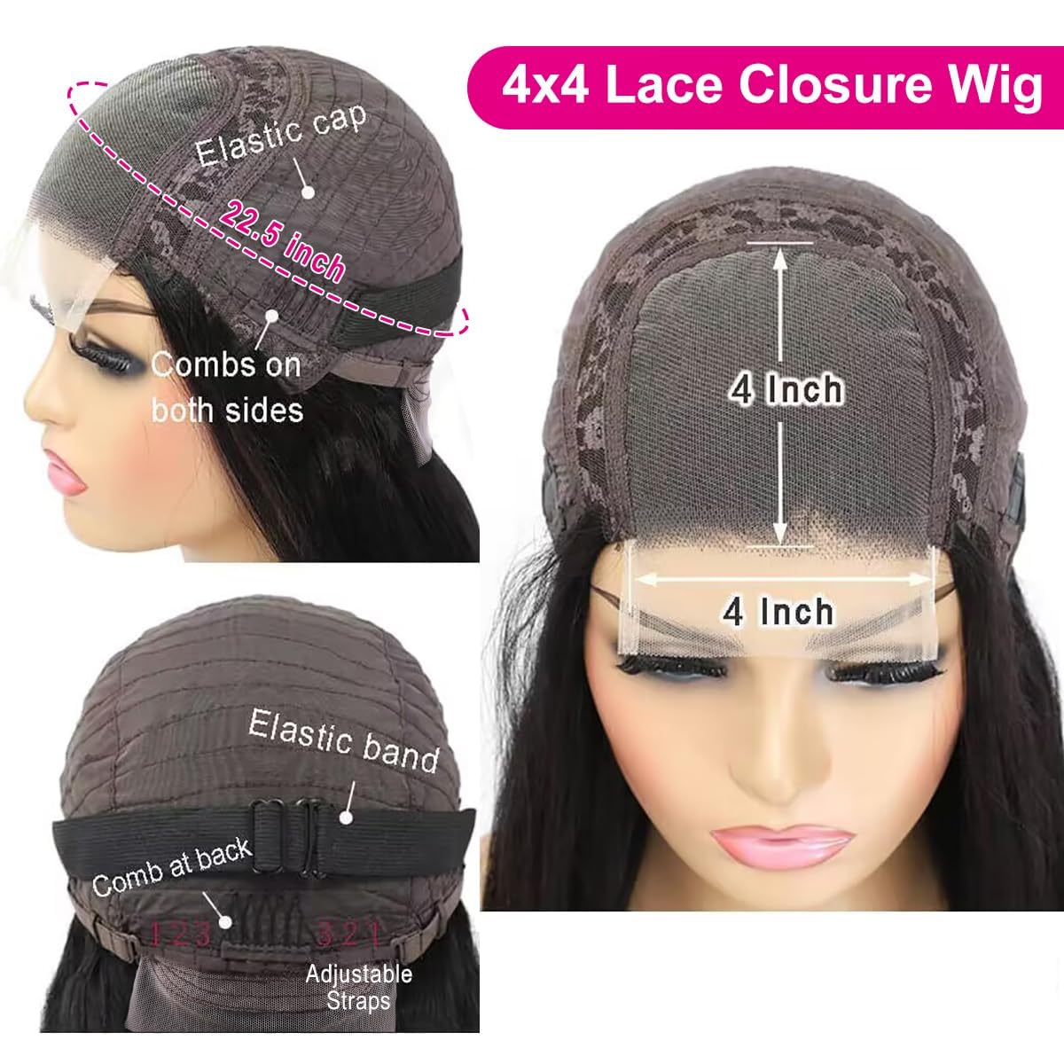 Human Hair Wig 4By4 Lace Front Wigs Straight Glueless Wigs Brazilian Virgin Human Hair Natural Black Color For Black Women 12 Inch - Image 2