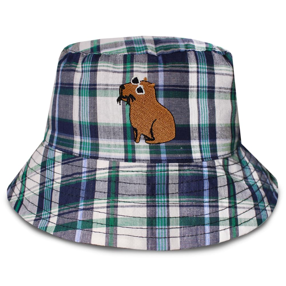 TeddyT's Capybara Embroidered Children's Tartan Bucket Hat (UK, Age, 7 Years, 10 Years, Tartan)