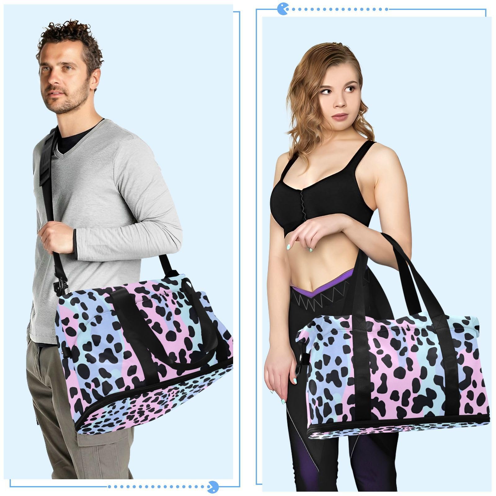 Bolsa de mano moderna con estampado de leopardo para fin de semana con bolsillo húmedo y correa ajustable para gimnasio, gran capacidad para hombres y mujeres