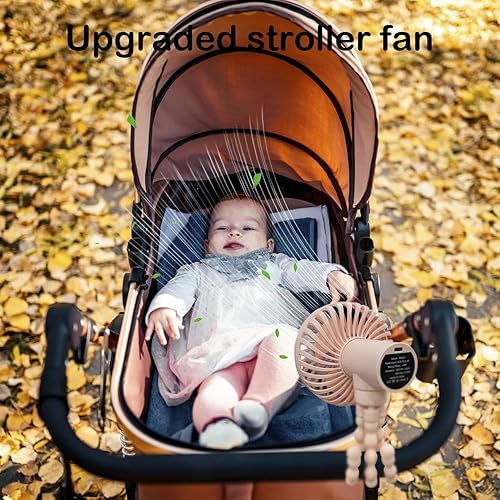 Miniatura 7 de wyewye Ventilador de cochecito de bebé, mini ventilador portátil para cochecito con trípode flexible con clip para bebé, ventilador de refrigeración
