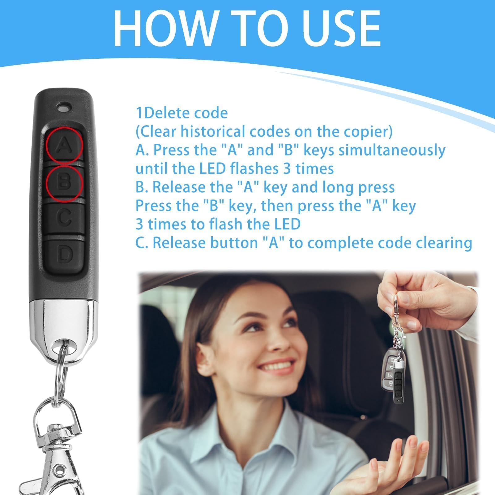 2Pcs Universal Garage Door Remote Control 433MHz Copy Remote Opener Wireless Cloning Key Fob Black 4 in 1 Universal Remote for Electric Gates Alarm Systems Roller Shutters Home Automation - Image 4