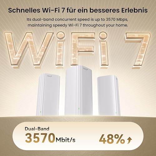 Tenda Nova ME3 Pro Wi-Fi 7 Mesh System (BE3600 Dualband 2882Mbit/s 5GHz, 688Mbit/s 2,4GHz) 3X Gigabit-Ports pro Einheit, VPN, NFC, 4K-QAM, WPA3, empfohlen für Häuser mit 3-4 Schlafzimmern, 2er-Pack - 3