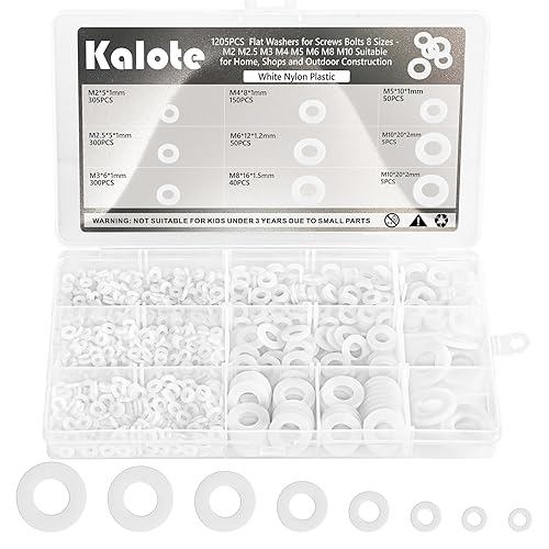 Kit de surtido de 1205 arandelas planas de nailon - M2 M2.5 M3 M4 M5 M6 M8 M10 arandelas planas para tornillos y pernos - Arandelas de plástico
