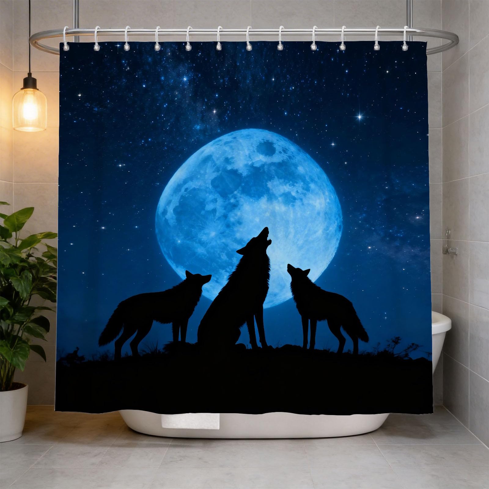 Hongduo 3D Wolf Pack Shower Curtain for Stalls Bathtubs Mystical Bathroom Decor Shower Curtain Set Polyester Fabric Waterproof 180x200cm/71X79 Inch with Hooks