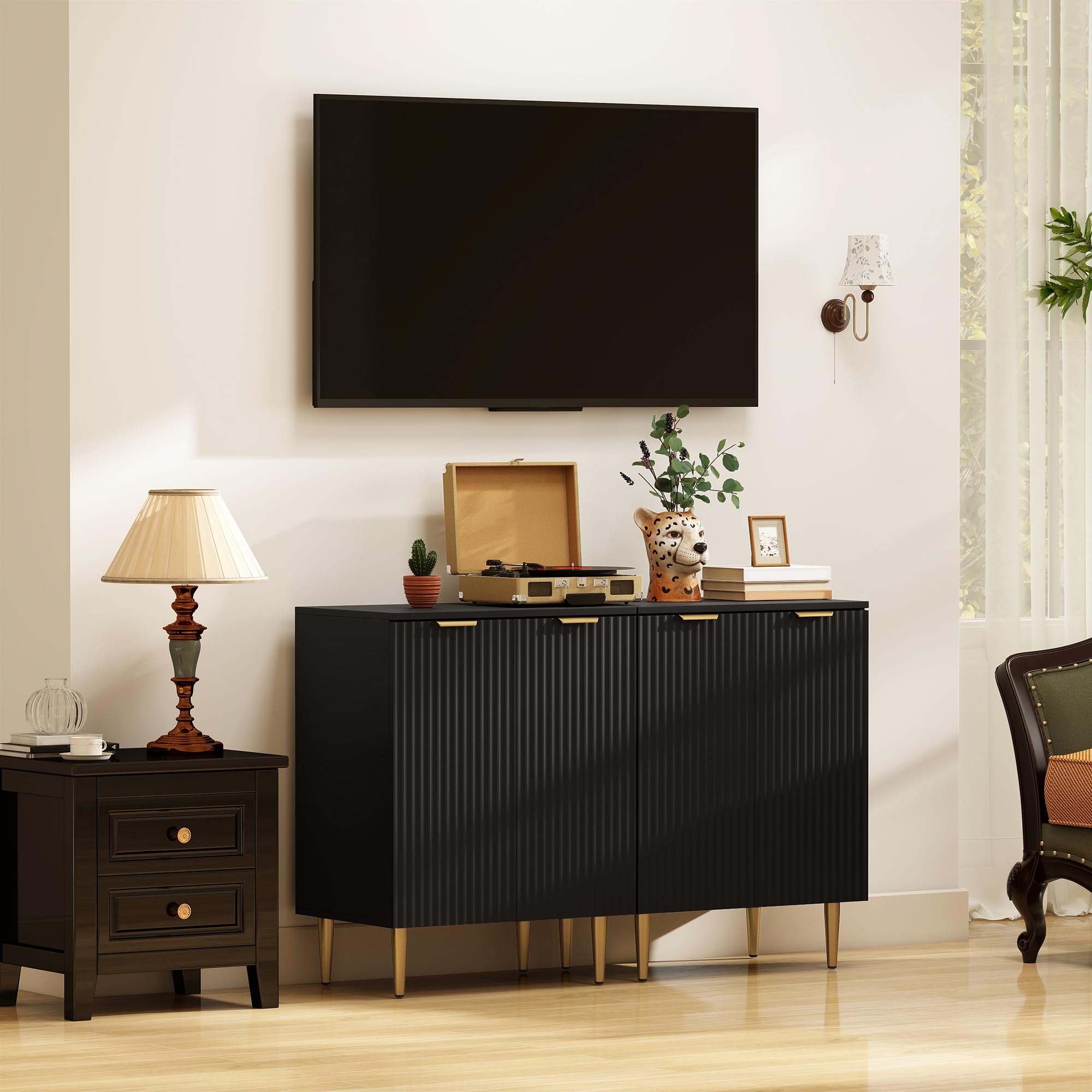 HOMCOM Credenza Cucina con 2 Ante, Ripiano Regolabile, 60x40x80 cm, Nero | Mobile Cucina, Mobile Buffet, Gambe in Metallo, per Soggiorno, Sala da Pranzo
