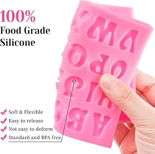 Miniatura 3 de 4 moldes de silicona para letras, moldes antiadherentes para chocolate para fondant, números 0-9, 26 letras, moldes de dulces para hornear postres y
