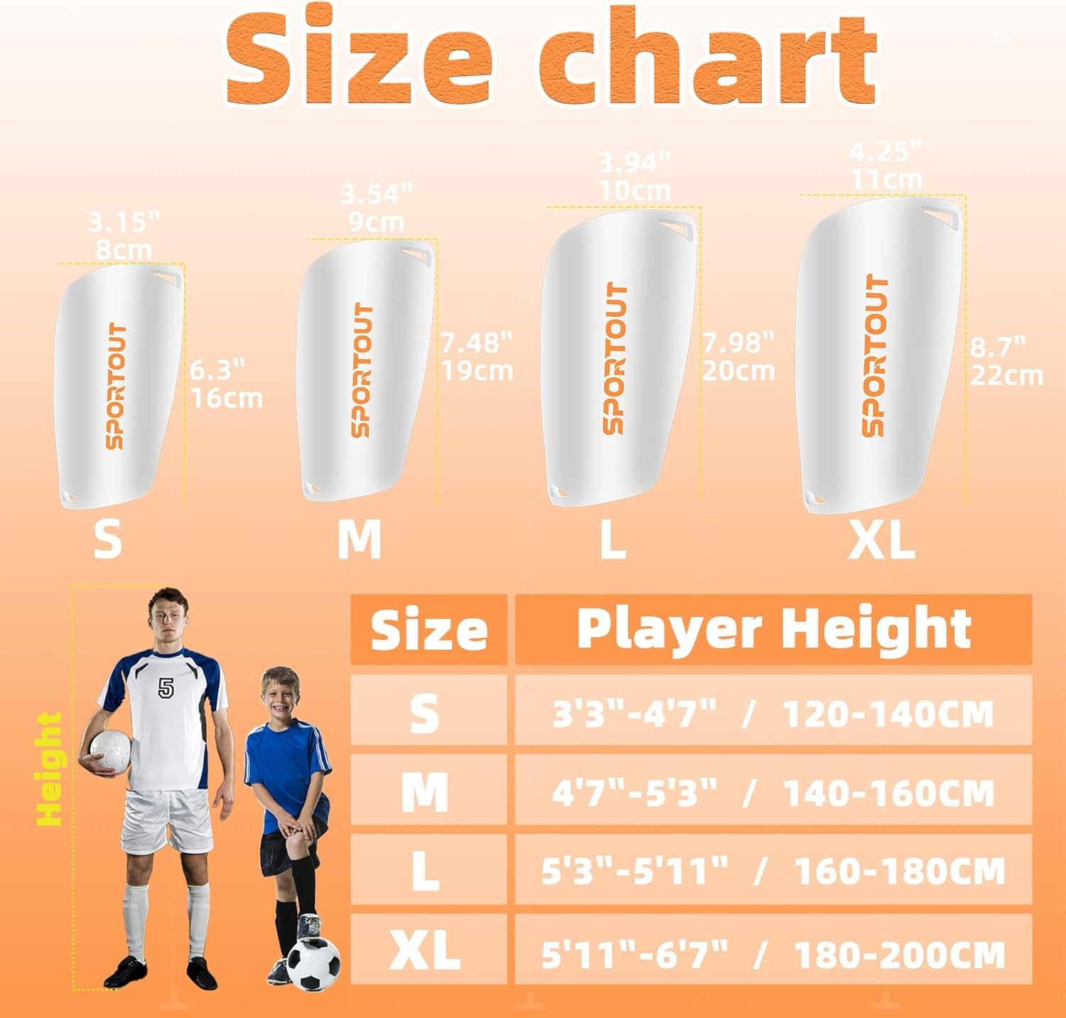 Sportout Bambini Giovani Adulti Calcio parastinchi Elastico, con Maniche, Offre Protezione Completa per Le Gambe