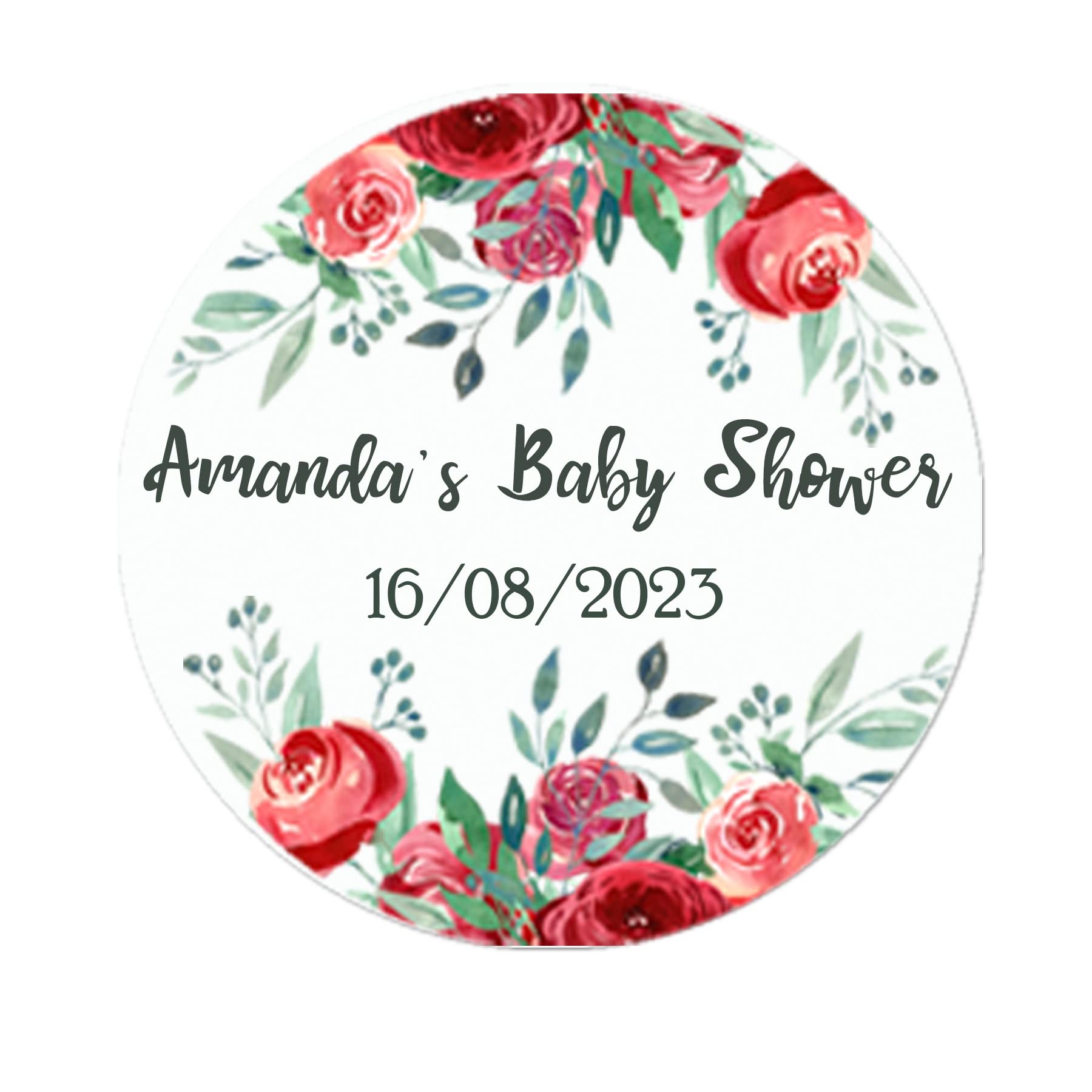 35 Personalised Floral Baby Shower Stickers - Thank You Sweet Cone Bags Favour Luxury (Red)