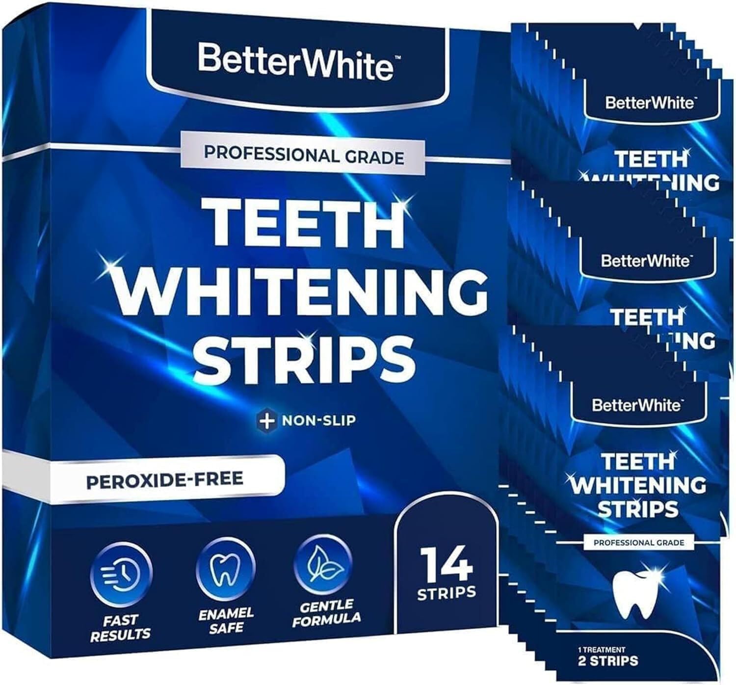 Professional Teeth Whitening Strips 7 Treatments - Enamel Safe - Non-Sensitive Formula - 14 Peroxide-Free Whitening Strips - Dentist Formulated Teeth Whitening Kit