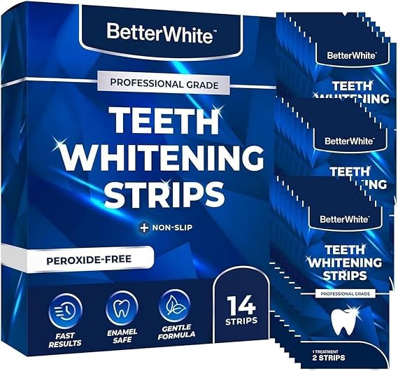 BetterWhite Professional Teeth Whitening Strips 7 Treatments - Enamel Safe - Non-Sensitive Formula - Peroxide-Free Whitening Strips - Dentist Formulated Teeth Whitening Kit (14 Strips)