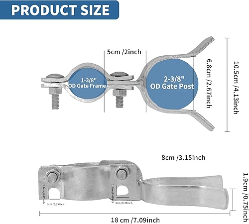 Miniatura 3 de 1-3/8" x 2-3/8" Chain Link Gate Hinge Kit,Galvanized Steel Fence Gate Hinge, 2-3/8 "Male Gate Post Hinges(2 Pcs), 1-3/8" Female Gate Frame Hinges(2